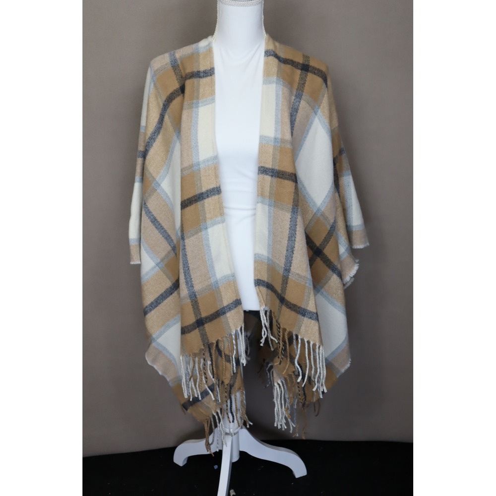 Women's Brown and‎ Beige Plaid Cover Up One Size.